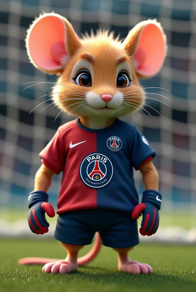 A goalkeeper mouse with a PSG shirt