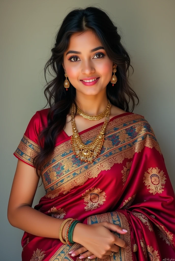 A pretty chubby girl wearing traditional bangladeshi cloth