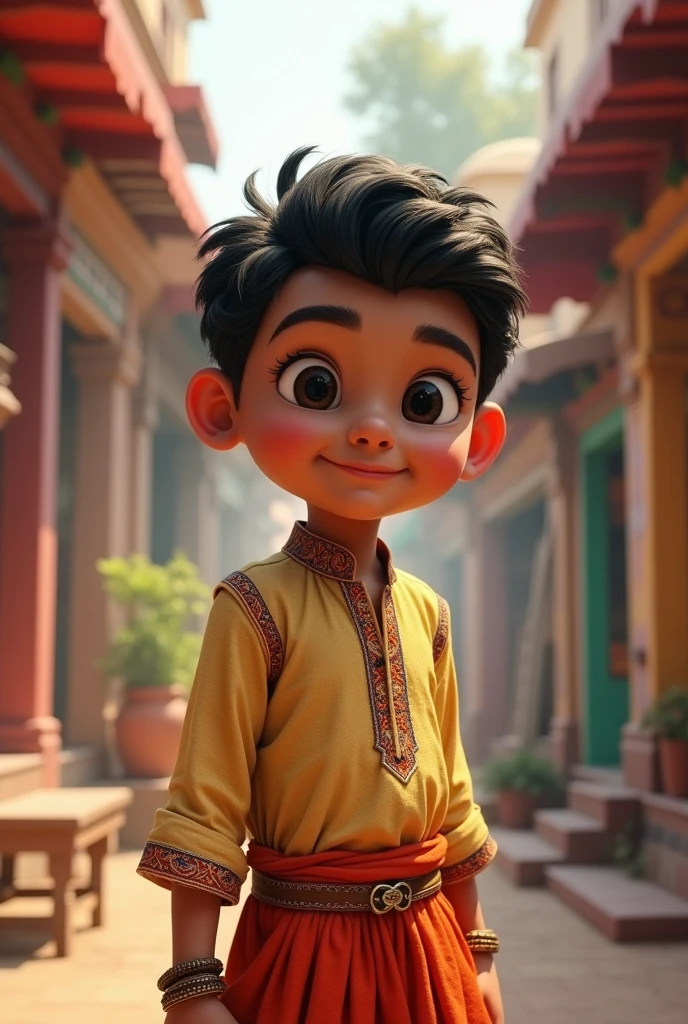 A indian boy who is in Denmark.  He is 1. He is looking beautiful and confident. 