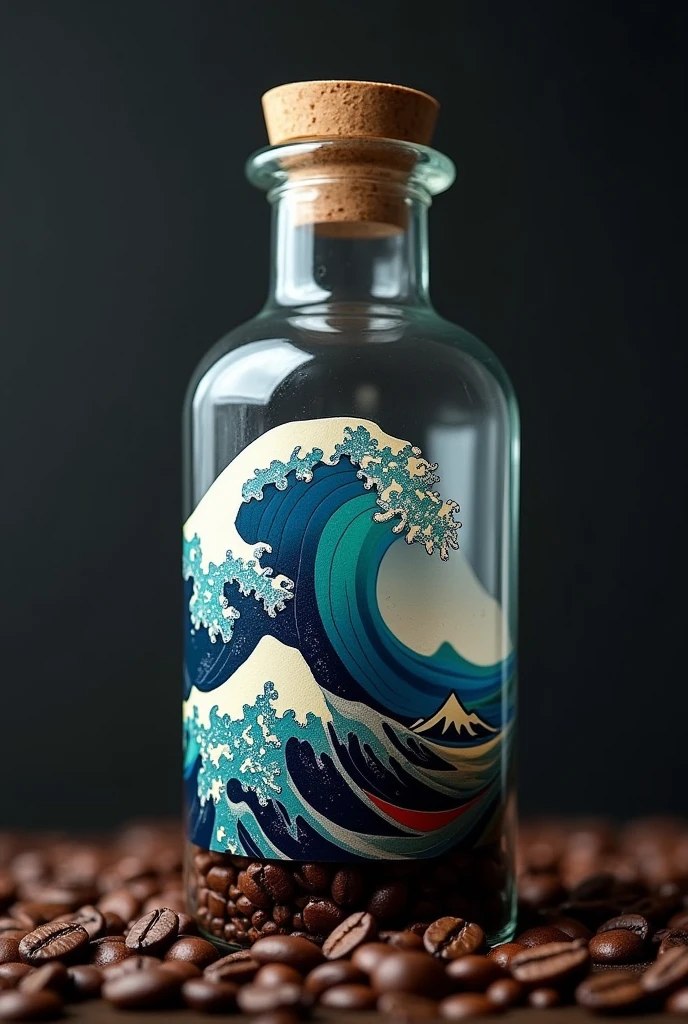 A coffe glass bottle named tsunami at
coffee beans