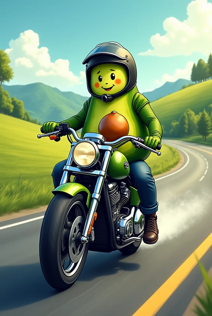 Avocado on a motorcycle