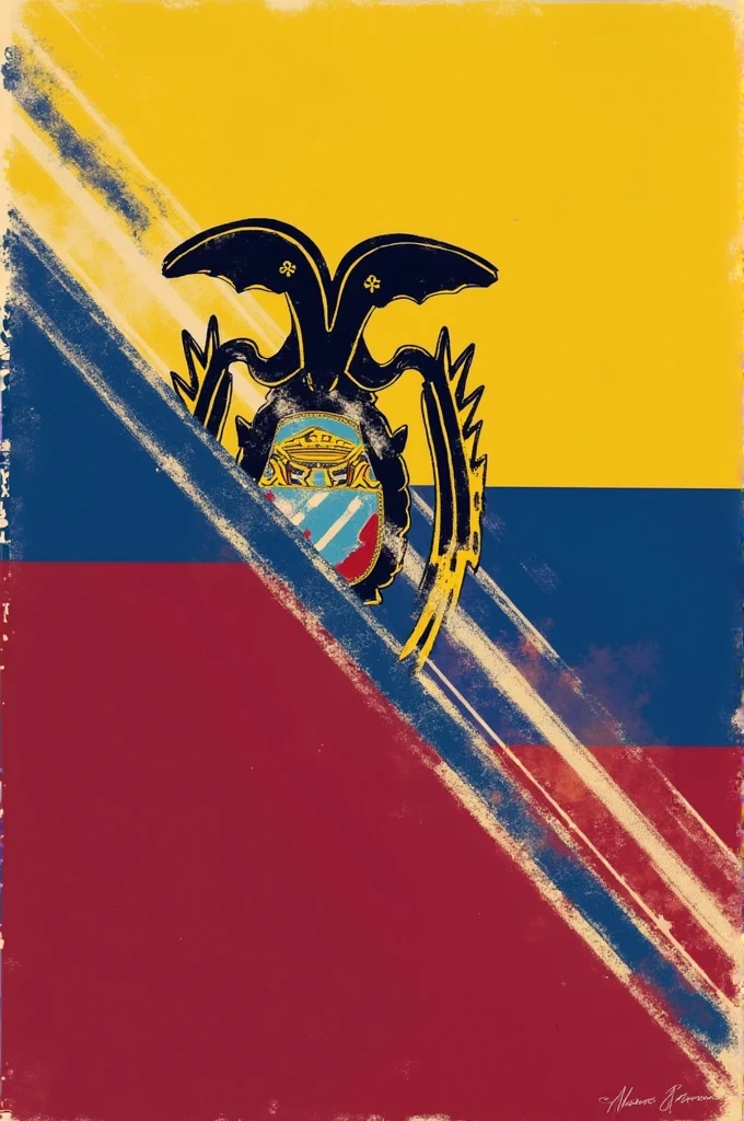 A design divided into two diagonal halves. The upper half has the colors of the Ecuadorian flag (yellow, blue and red) and the lower half with the traditional colours of FC Barcelona (blue and maroon).