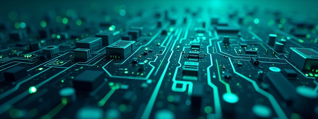 Create a background with a detailed electrical circuit in blue-green tones. The design should include typical electronic circuit lines and connections., with a subtle glow effect to highlight details. The background should be a predominant blue-green tone., with subtle color variations to create depth and texture, maintaining a technological and modern look.