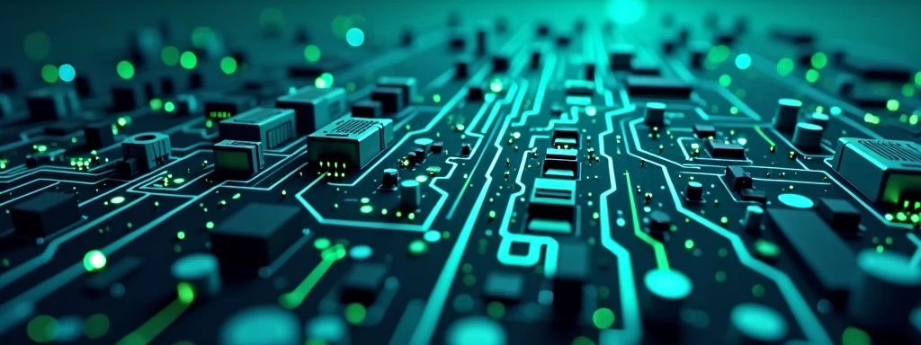 Create a background with a detailed electrical circuit in blue-green tones. The design should include typical electronic circuit lines and connections., with a subtle glow effect to highlight details. The background should be a predominant blue-green tone., with subtle color variations to create depth and texture, maintaining a technological and modern look.