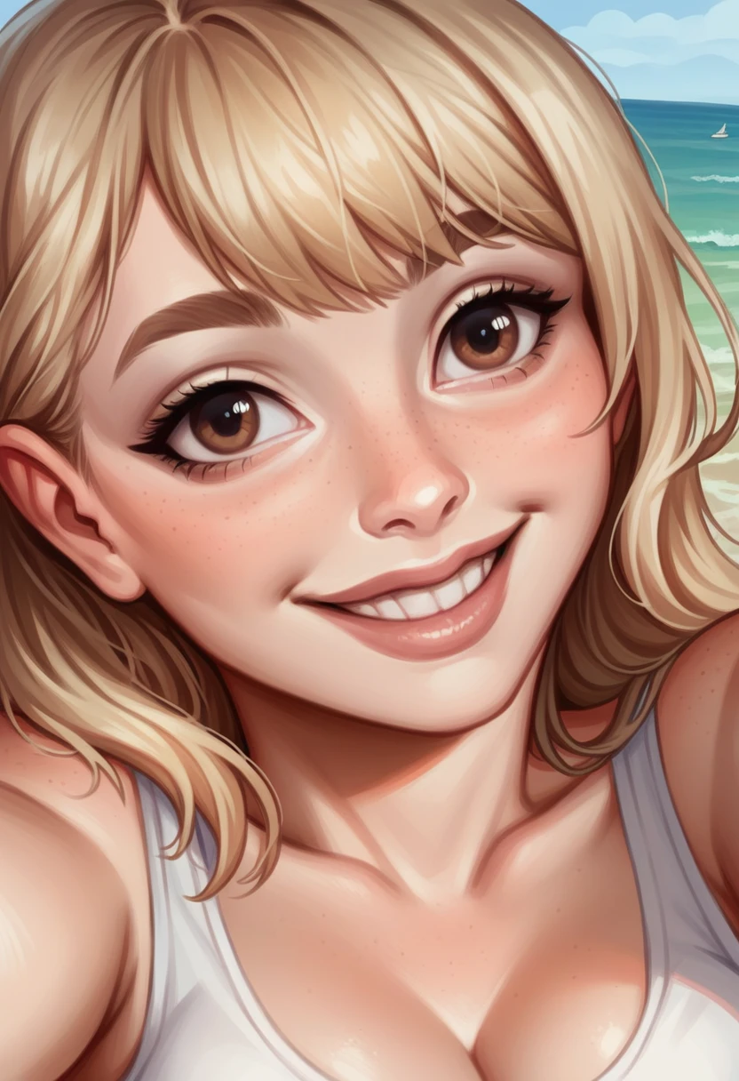 (selfie:1.2) of AshleyCipher, small smile, on a sailboat, analog style (look at viewer:1.2) (skin texture), close up, cinematic light, sidelighting, Fujiflim XT3, DSLR, 50mm