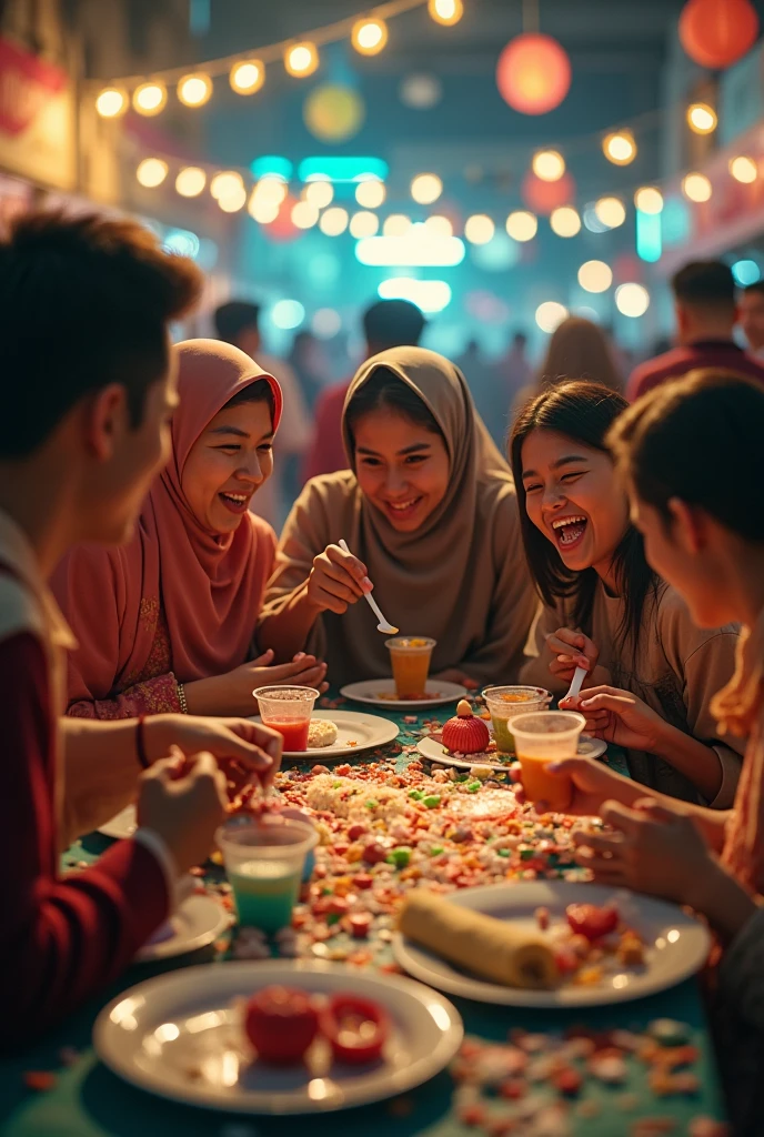 Malay folks eating plastic in celebrating hari raya