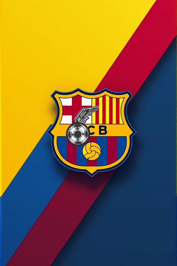 A design divided into two diagonal halves. The upper half has the colors of the Ecuadorian flag (yellow, blue and red) and the lower half with the traditional colours of FC Barcelona (blue and maroon).