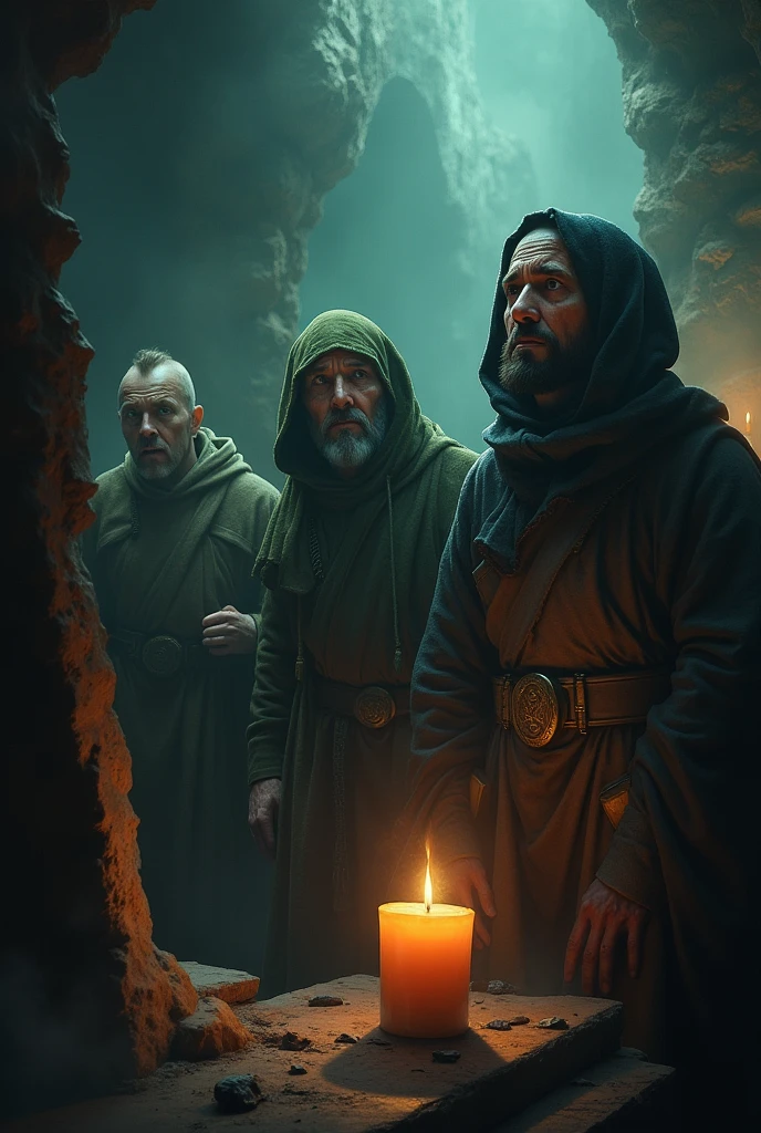 The People and Their People: Figures of the inhabitants watching with fear and curiosity, surrounded by an atmosphere of mystery and superstition.