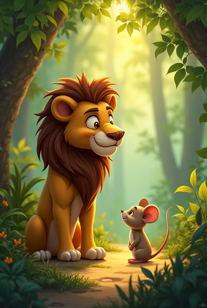 Kids poem **Moral:** Even the smallest friend can be the greatest help.
The loin and the mouse