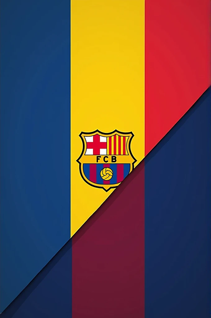 A design divided into two diagonal halves. The upper half has the colors of the Ecuadorian flag (yellow, blue and red) and the lower half with the traditional colours of FC Barcelona (blue and maroon).