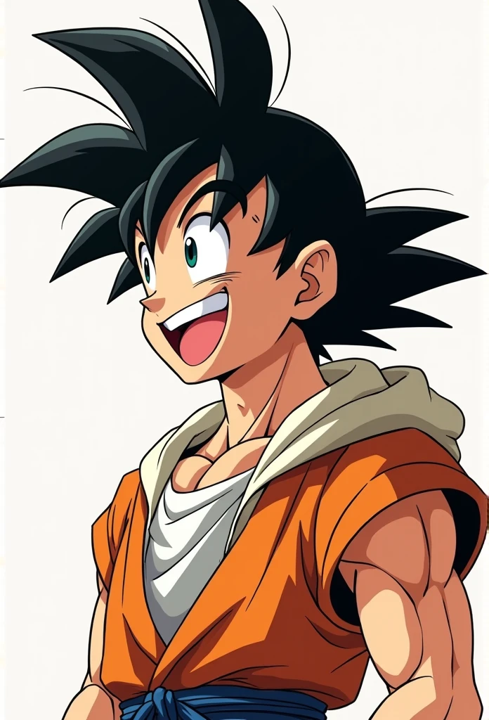 (Realistic,Realistic:1.37),Ultra-detailed,Detailed illustration of Goku(be familiar with,Emotional,Expressive,Features), Akira Toriyama, Sun Wukongの顔, Dragon Ball Z, Sun Wukong, White innerwear, Jedi Robe, Hooded Robe, Red Robe, Front opening robe, Put on the hood, Wear on the head, No muscle, Hide the head, Hands on hips, smile, smiling, Smile, smile, teeth, Diagonally from the side, Simple Background, White background