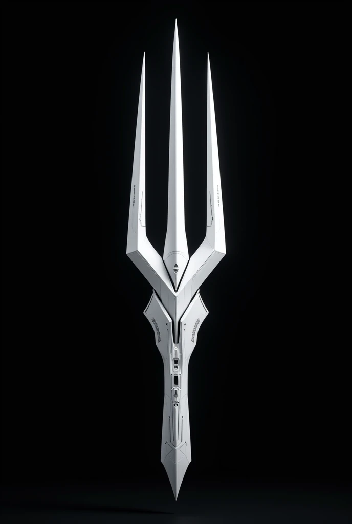 White cyborg trident with black background