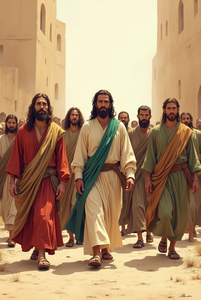 The people of Israel walking forward in the garments of Jesus&#39; time half animated drawing 
