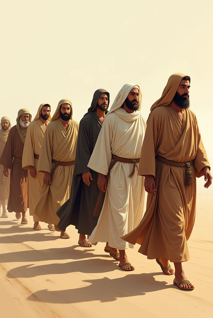 the people of Israel men and women walking forward in clothing from the time of Jesus half animated drawing 