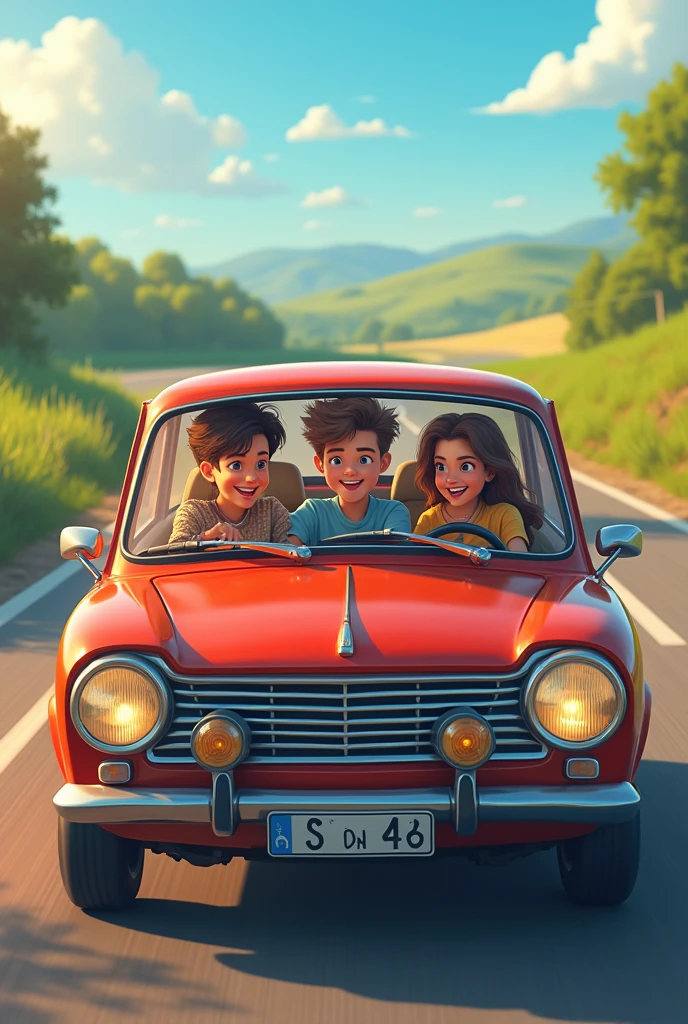 Tow boy and tow girls friends driving a car