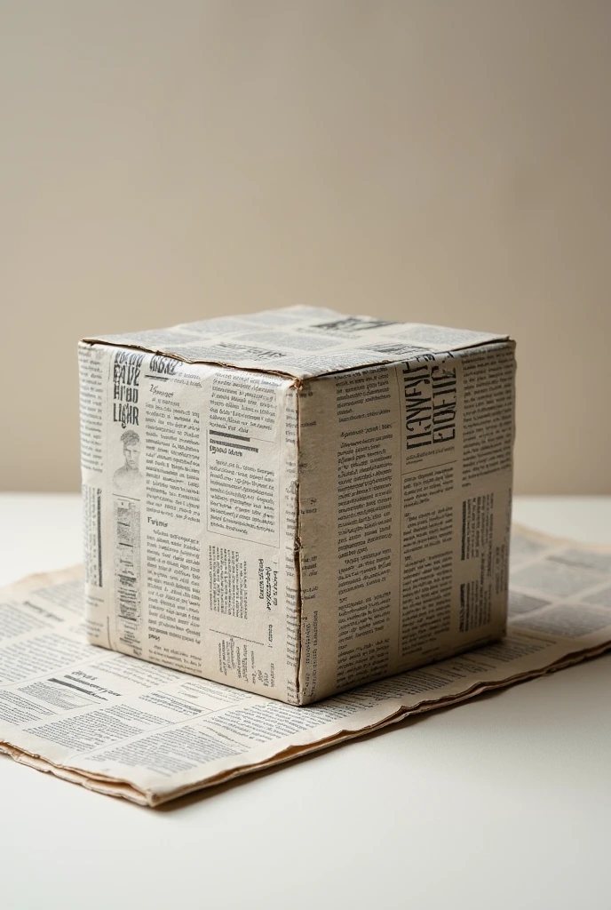 Create a box made out of newspaper with a cutting mat underneath it box 