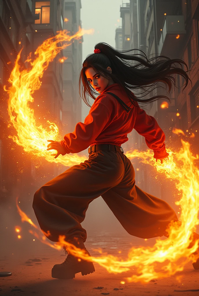 Sukeban Deka、((Fire Magic))、Beautiful girl Yuka、Dynamic fighting poses、