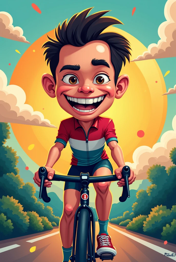 Hello, how are you? I need you to draw me or make me a professional design for Tik Tok because I want to tell jokes about cyclists related only to cyclists and that the design is eye-catching so that they follow me. It has to be a very eye-catching design that relates to cycling jokes.