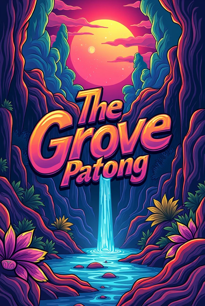 cannabis 90s game poster art which reads 'The Grove Patong" 420 artwork, retro psychedelic weed illustration, liquid, psychedelic artwork, in illustration style digital, extremely high quality artwork, estilo de arte impressionante, arte do Adobe Illustrator, visionary art style, psychedelic acid trip, estilo de arte vetorial, Psychedelic style nano-infused Vibrant colors, swirling patterns, abstract forms, surreal, trippy fluid, high quality, 4k render warm colors