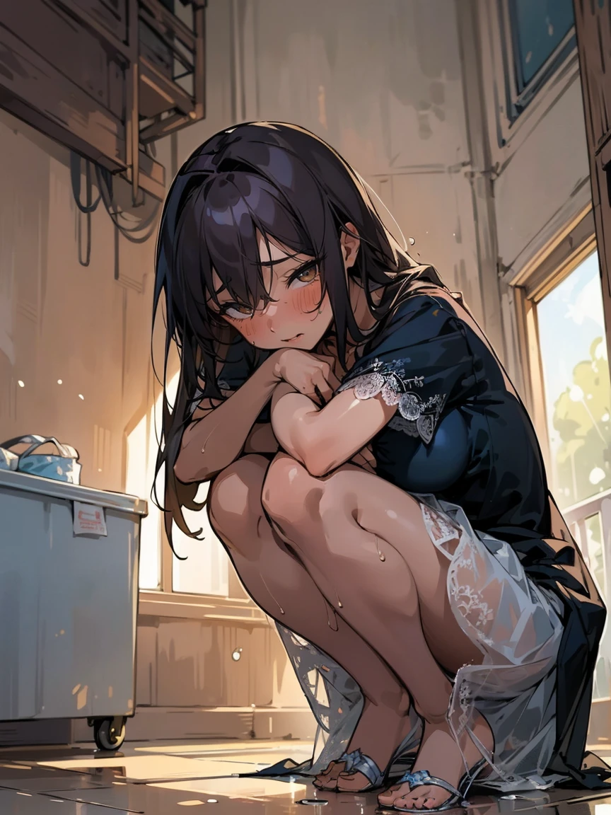 Great background, Meaningful Background, Absurd background, Artistic Overlays,Cinema Lighting,Ray Tracing,Holy Light,(((mommy and 1 boy))),(((They are hugging each other))),(((boy grabs mommy's Crotch, grabs hip,touch Breasts))),Blake,woman,(tears:1.1),(skirt,panties),(Sweat),(lace panty),((Squint eyes)),((panic,Embarrassing:1.1)),(woman,Intense orgasm),Blake,(Laundry room),((Professional)),masterpiece,((squat))
