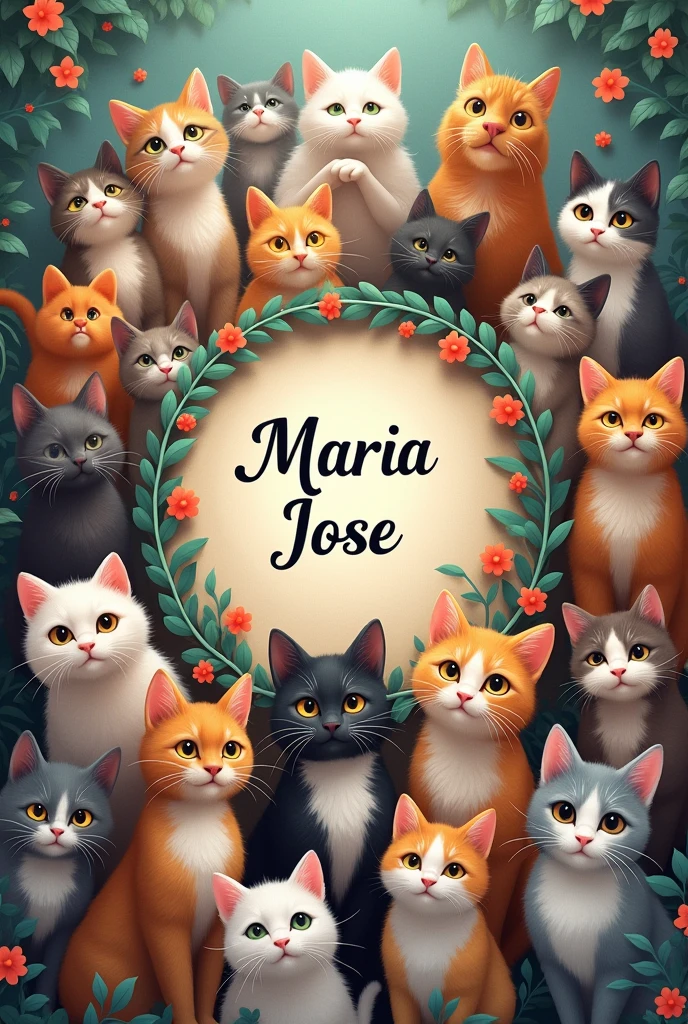 Generate an image that says Maria Jose with a background of cats so that the image says Maria Jose 