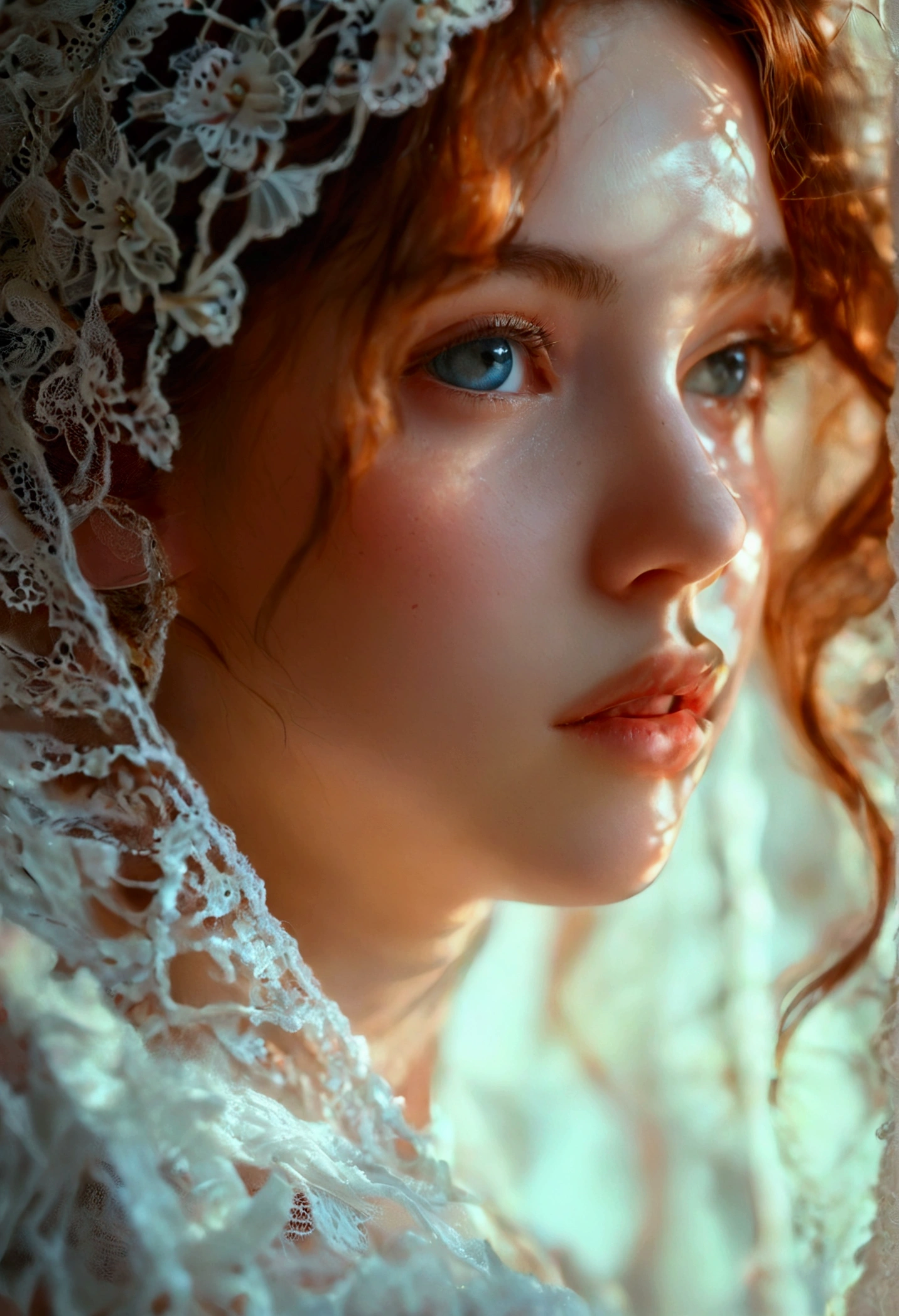best quality, masterpiece,intricate detail, depth of field,highest quality,extremely detailed,high res,4k,ultra high res,detailed shadow,ultra realistic,realistic,dramatic lighting, 1 girl, solo,detailed face,detailed eye,realistic skin,narrow waist,lace, lace trim,dress,delicate pattern, intricate details, nude