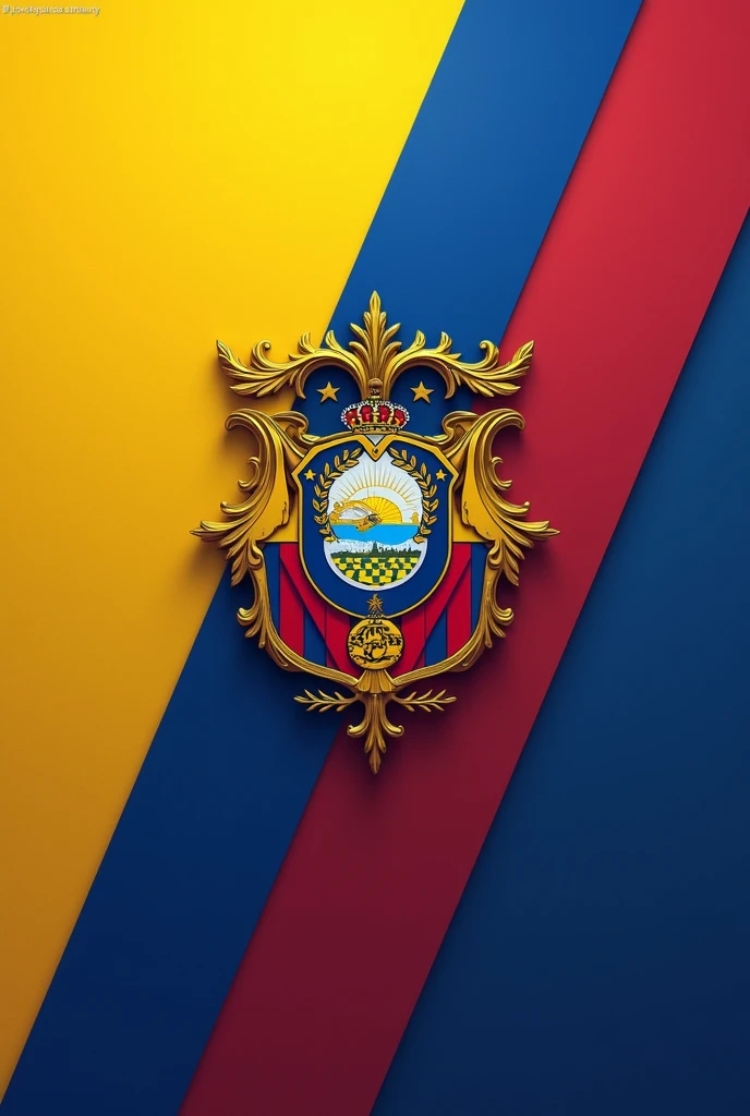 A design divided into two diagonal halves. The upper half has the colors of the Ecuadorian flag (yellow, blue and red) and the lower half with the traditional colours of FC Barcelona (blue and maroon).