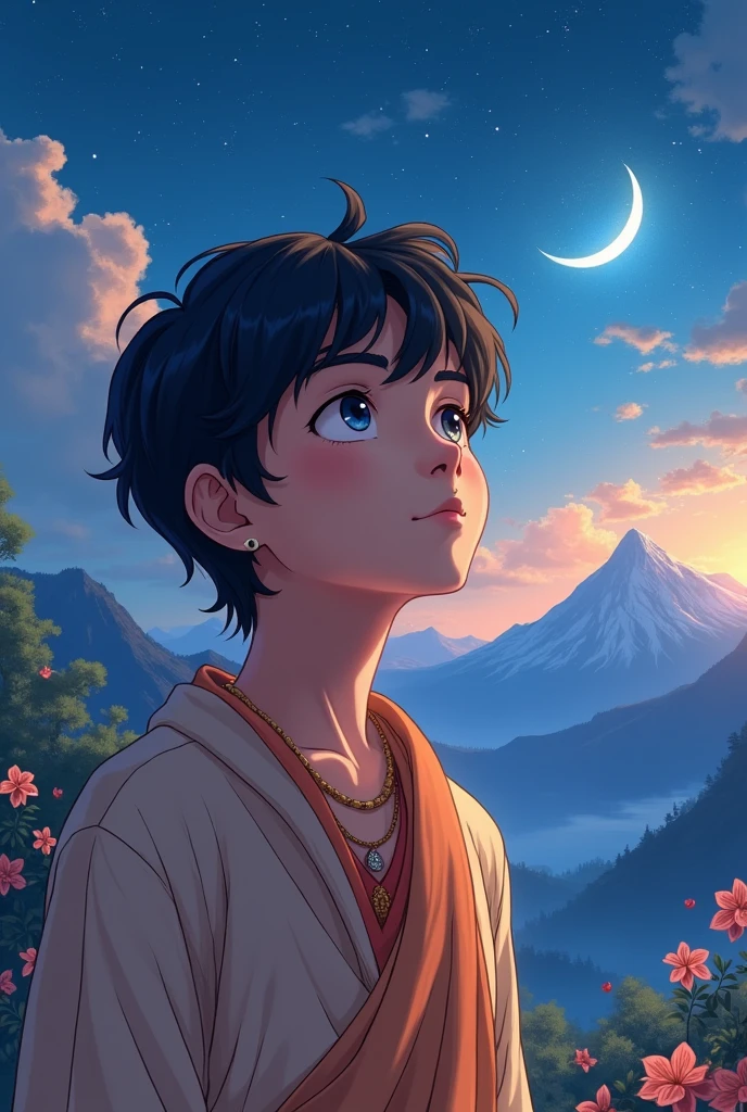 Kid 15age 
Radhe Krishna  love 
Moon star's cute night 
Anime cute face 
Beautiful background 
Mountain 
