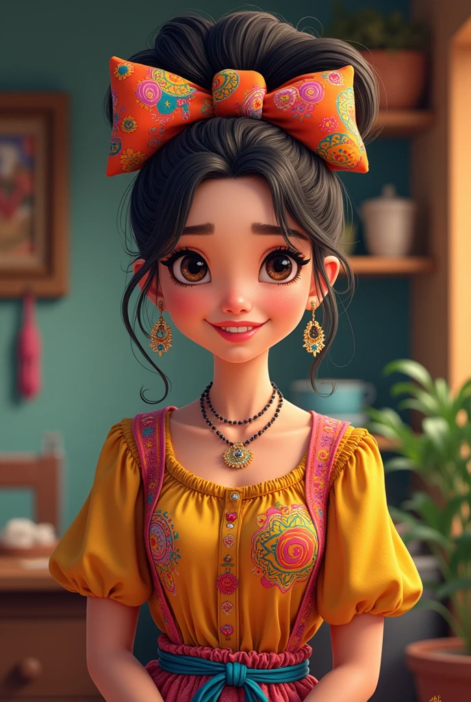 create an image of an entrepreneurial mother of kawaii-style Mexican bows.
