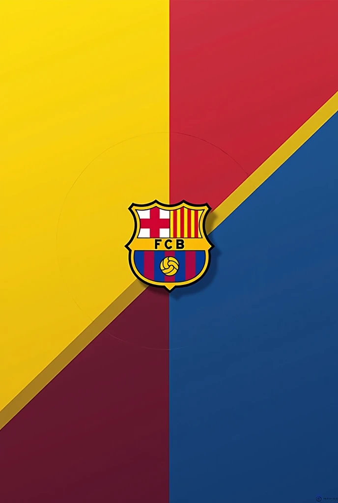 A design divided into two diagonal halves. The upper half has the colors of the Ecuadorian flag (yellow, blue and red) and the lower half with the traditional colours of FC Barcelona (blue and maroon).