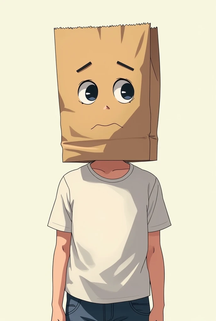 A boy and he don't have face instead of face he have paper bag with eyes in anime style for profile picture