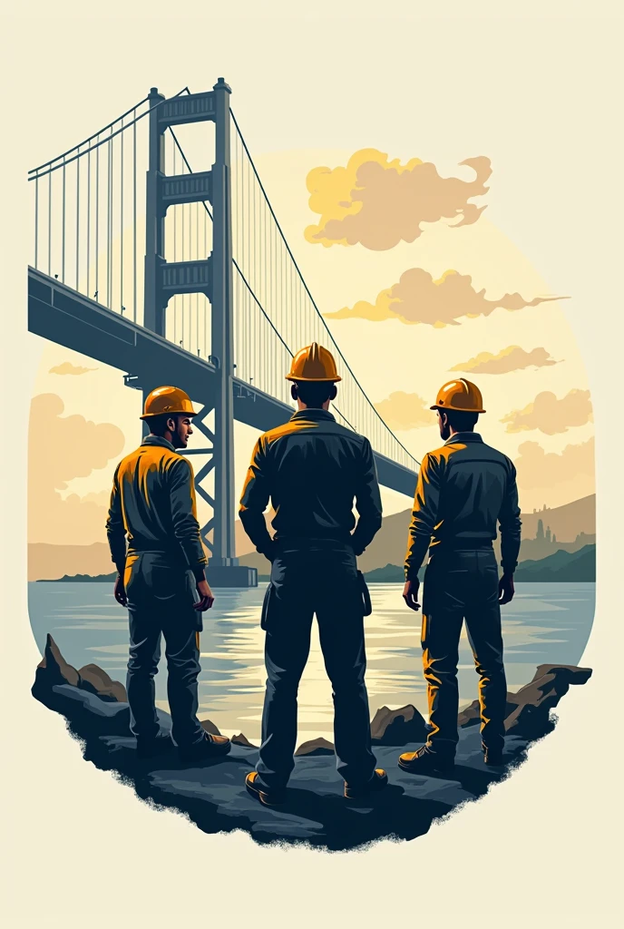 I want a logo, that has a bridge and three civil engineers in the background, The name that should go is "THE DISRESPECTFUL" , in Spanish