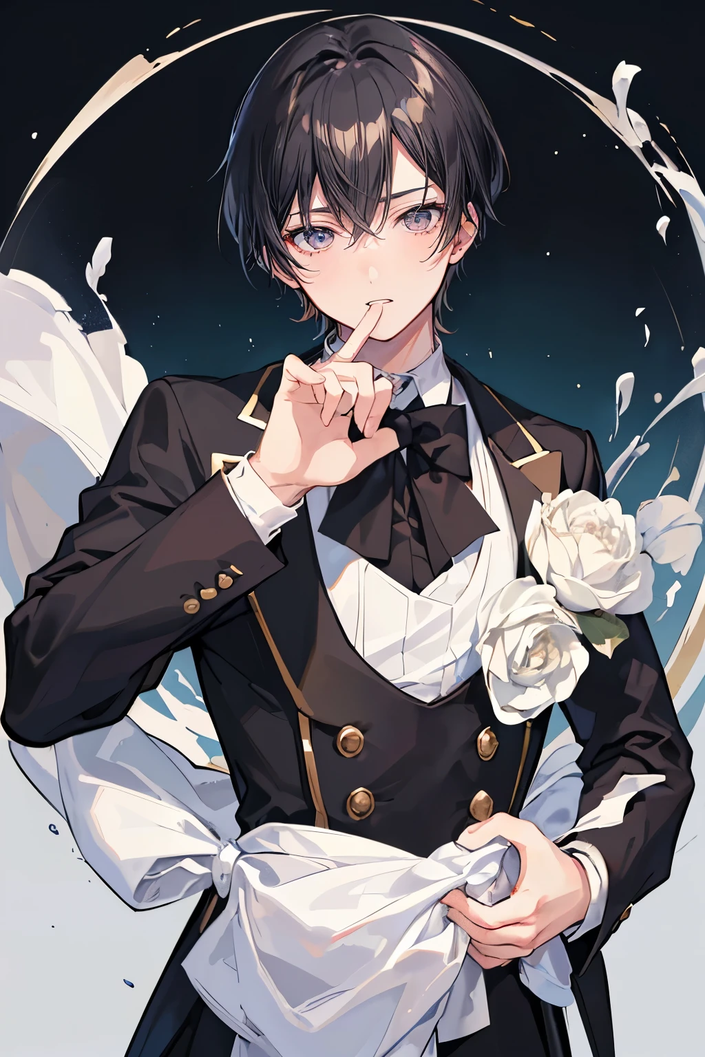 (Mastepiece)、(Best Quality)、Very detailed、((Two friendly butlers:1.4))、Perfect Face、Beautiful Face、Very detailedな顔、(Black-haired butler:1.3)、(White-haired butler:1.3)、Deacon's uniform、
