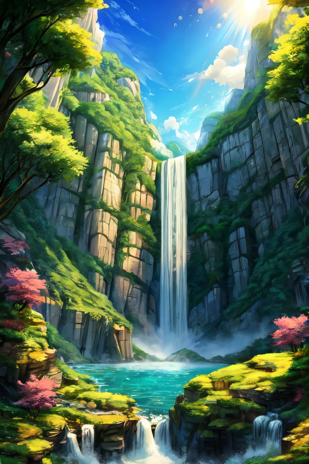 ((best quality)), ((masterpiece)), (detailed), anime waterfall landscape