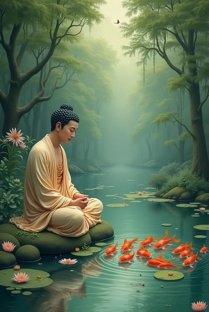 Buddha feeding the fish