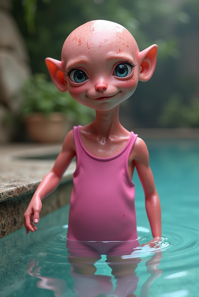 old scared vladimir putin-chipmonk hybryd mutant, in pink swimming suit
