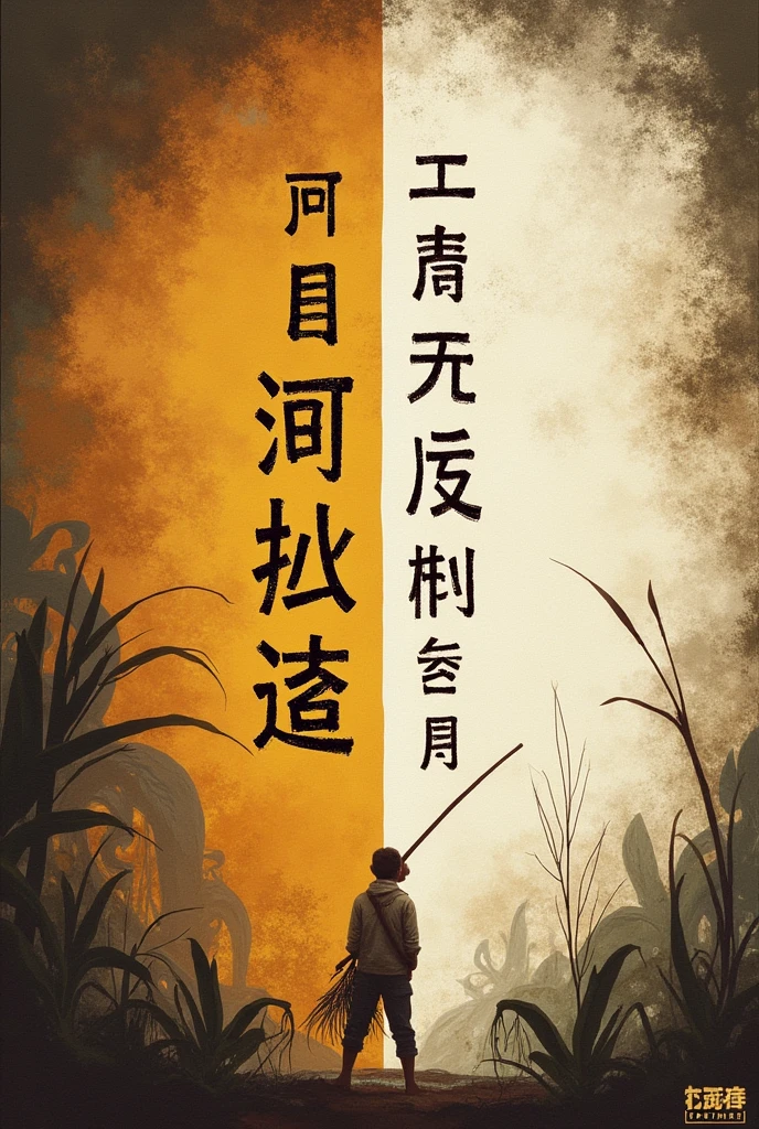 a split image, with one side featuring baybayin script and the other side in modern filipino both saying "wikang pilipino, wikang mapagpalaya"