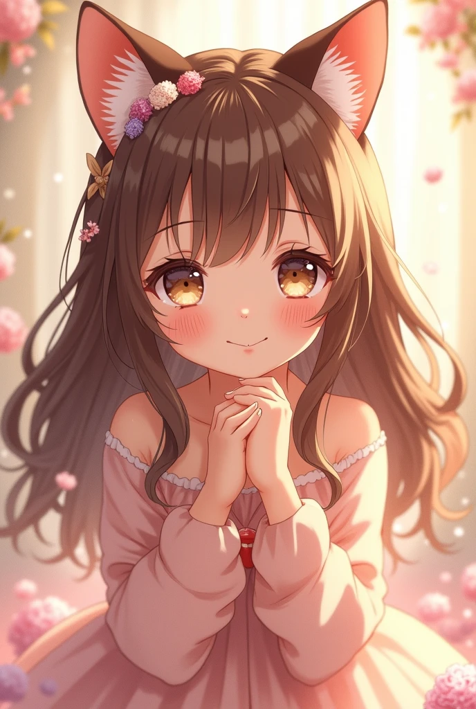 Cute brown hair anime princess with cat ears