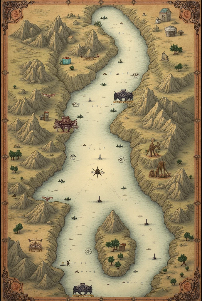 Make an artistic map, following characteristics of cartography maps, mss trying to capture more medieval and fantastic details, how to add creature to map ( these creatures must follow the traces of a map. a map CARTOGRAPHER. Por favor, do cartographer style, map itself, with 2 continents, the ocean, no details . You can redo it with a more lively style, something anime, change to a cartoon stole ( Graphical simplification. Elements are reduced to basic shapes and clean lines, using simplified geometry to build characters and objects. This approach not only facilitates visual understanding, but it also allows the artist to emphasize specific traits through exaggeration and caricature.) 