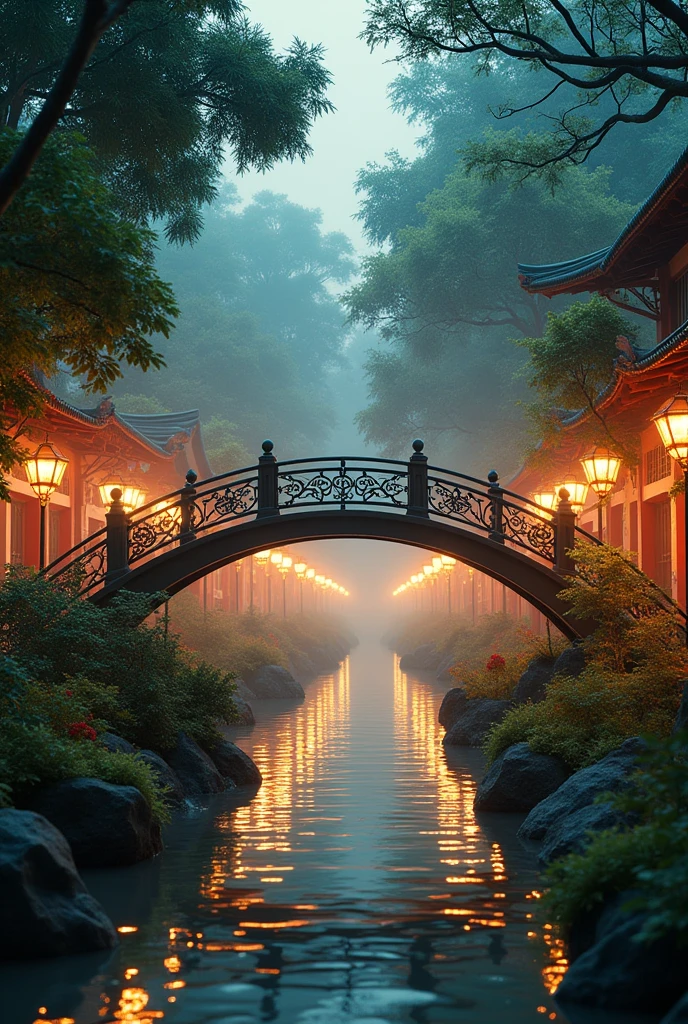 Can you imagine the bridge cross form the park to night markets the bridge is between park and night market . In the side of the park is bight ( ps: just one small bridge)