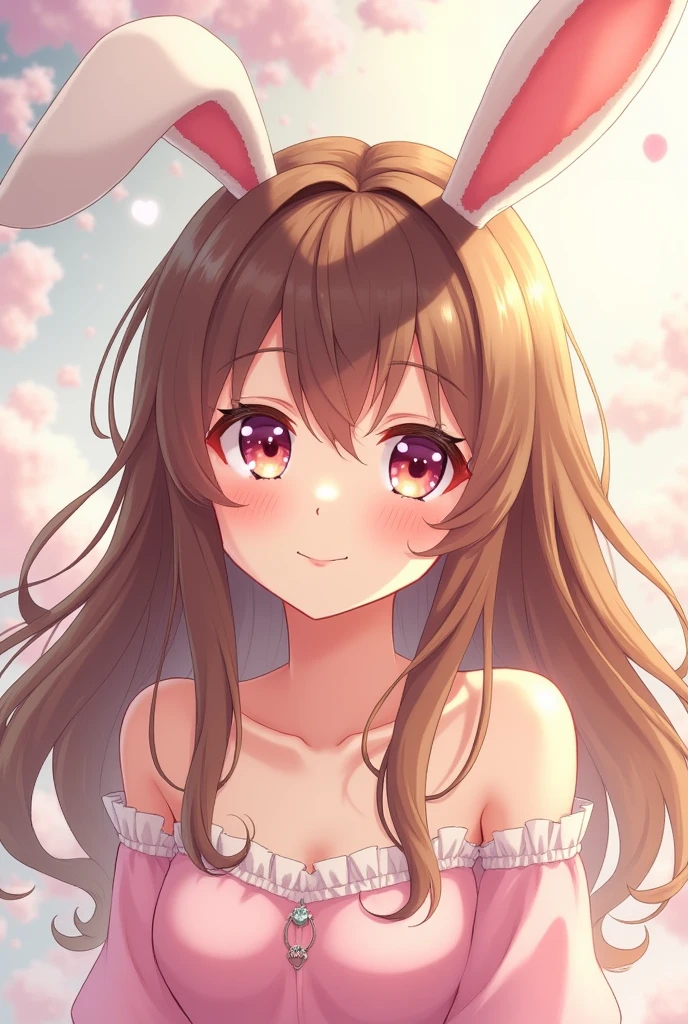 Cute brown hair anime princess with bunny ears