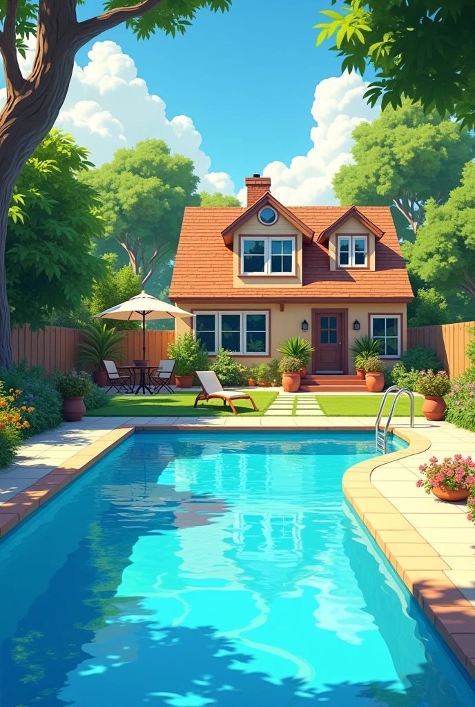 Background for fan summer version near house pool blue
