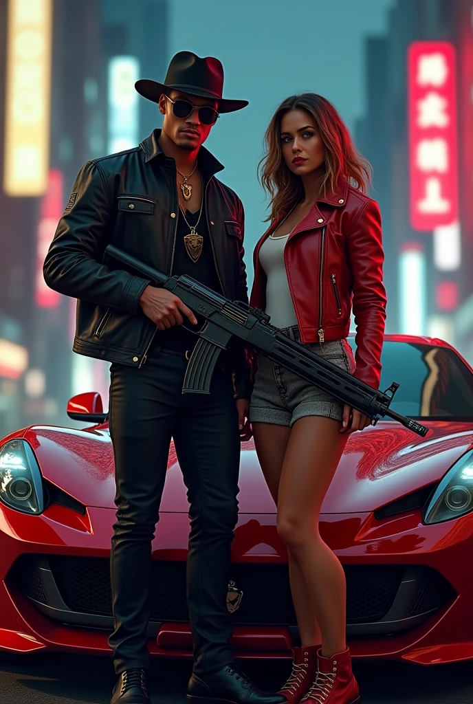 Bonnie e Clyde With Ferrari and AK 47 in modern version