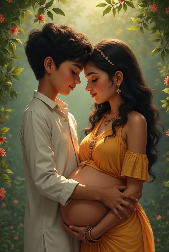 A Muslim boy kissing a Hindu pregnant girl