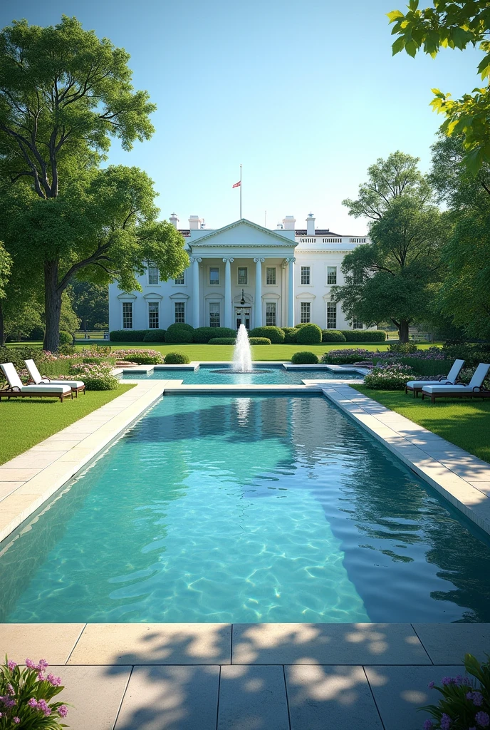 Background for fan summer version white house pool blue