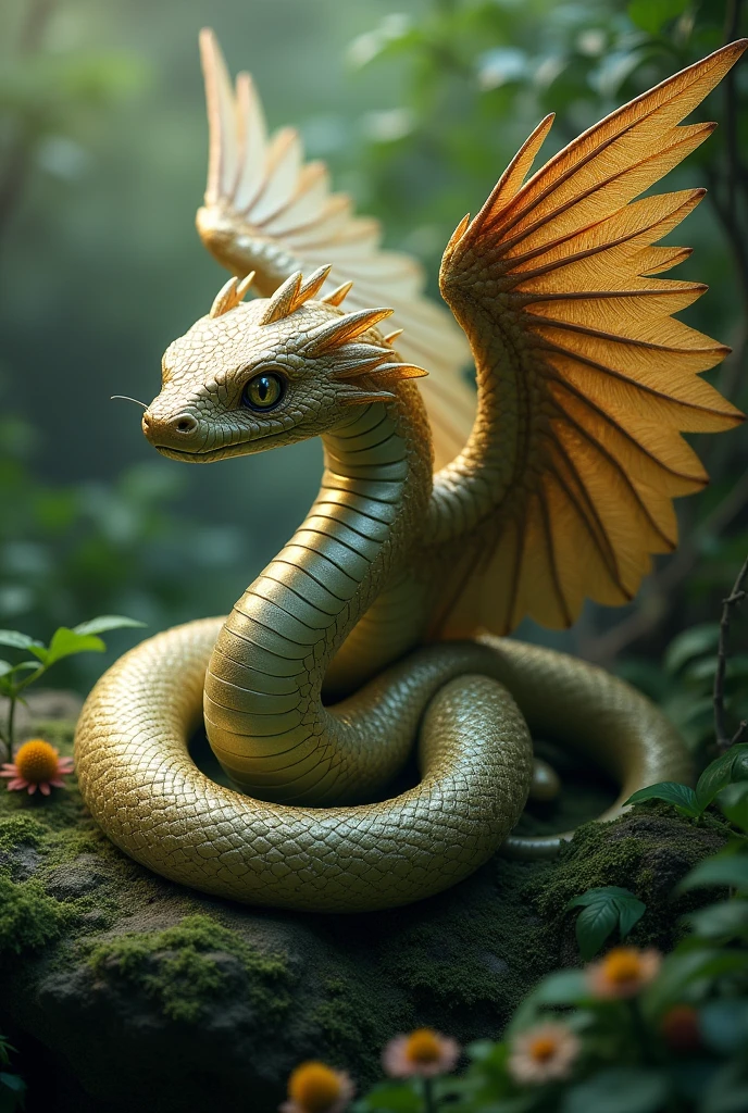 Beautiful snake with four feet and wings that was attractive No horns