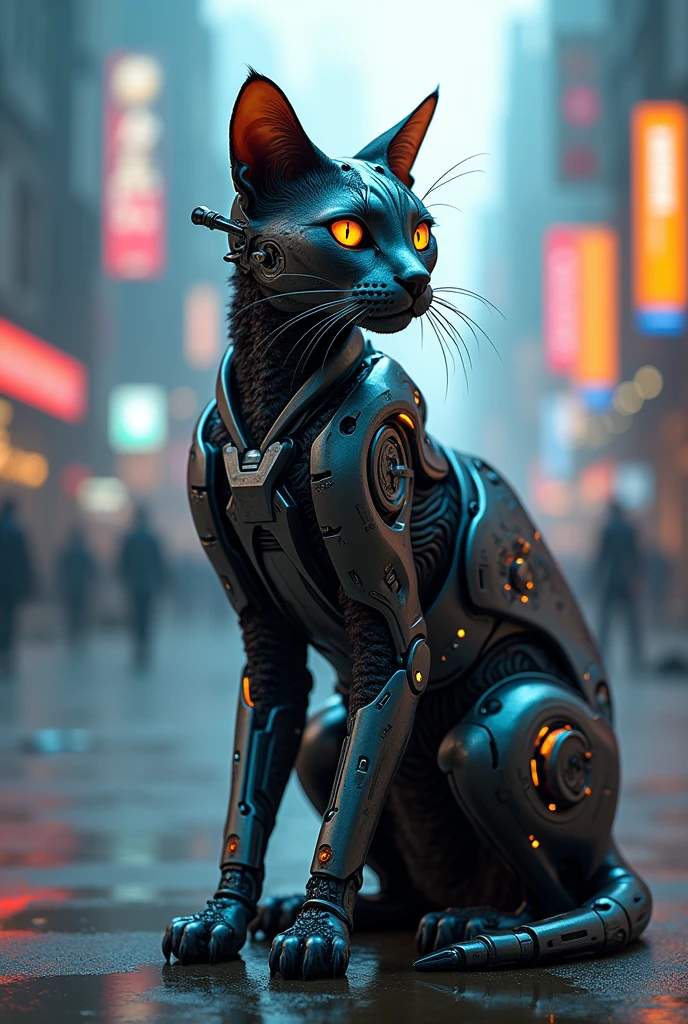 Make an image of a Cyborg cat, full collor.