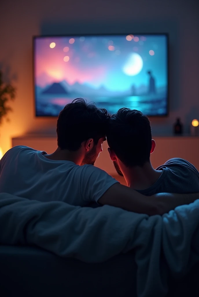 Gay couple watching a movie together