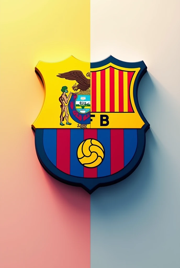 A design divided into two halves. The upper half has the colors of the flag of the Ecuadorian national team. Ecuador (yellow, blue and red) and half of the colours of FC Barcelona without the shields