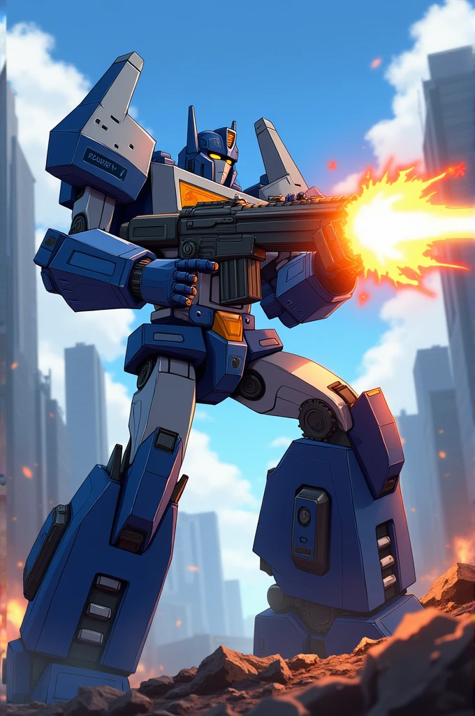 I want an illustration of the transformers ultramagnus firing his rifle